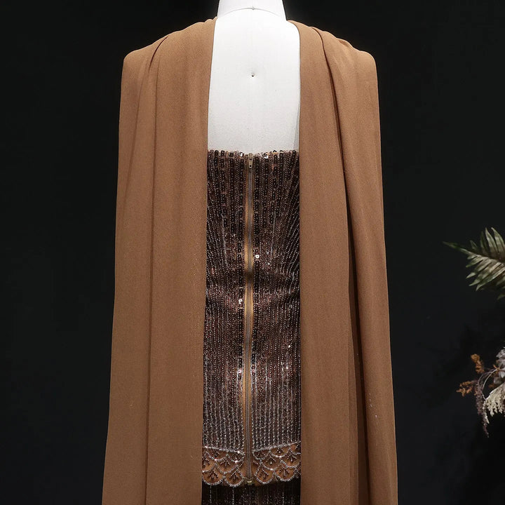 Luxury Orange Sparkle Strapless Peplum Pageant Evening Dress with Scarf SS560