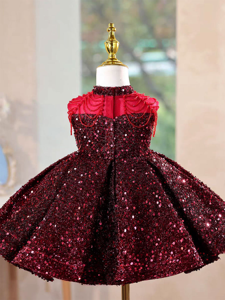 Elegant Burgundy Sparkly Girl Dress Princess Birthday Gown D216