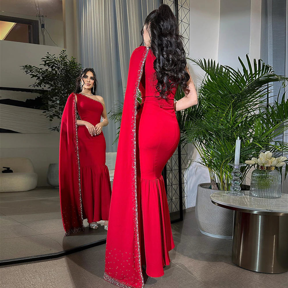 Burgundy Evening Dress with Cape Sleeve Luxury Party Gowns SS384 Burgundy Evening Dress with Cape Sleeve Luxury Party Gowns SS384