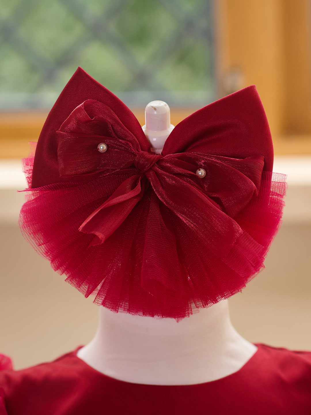 Butterfly Bow Puff Sleeve High-Low Flower Girl Dress with Tulle Train J508