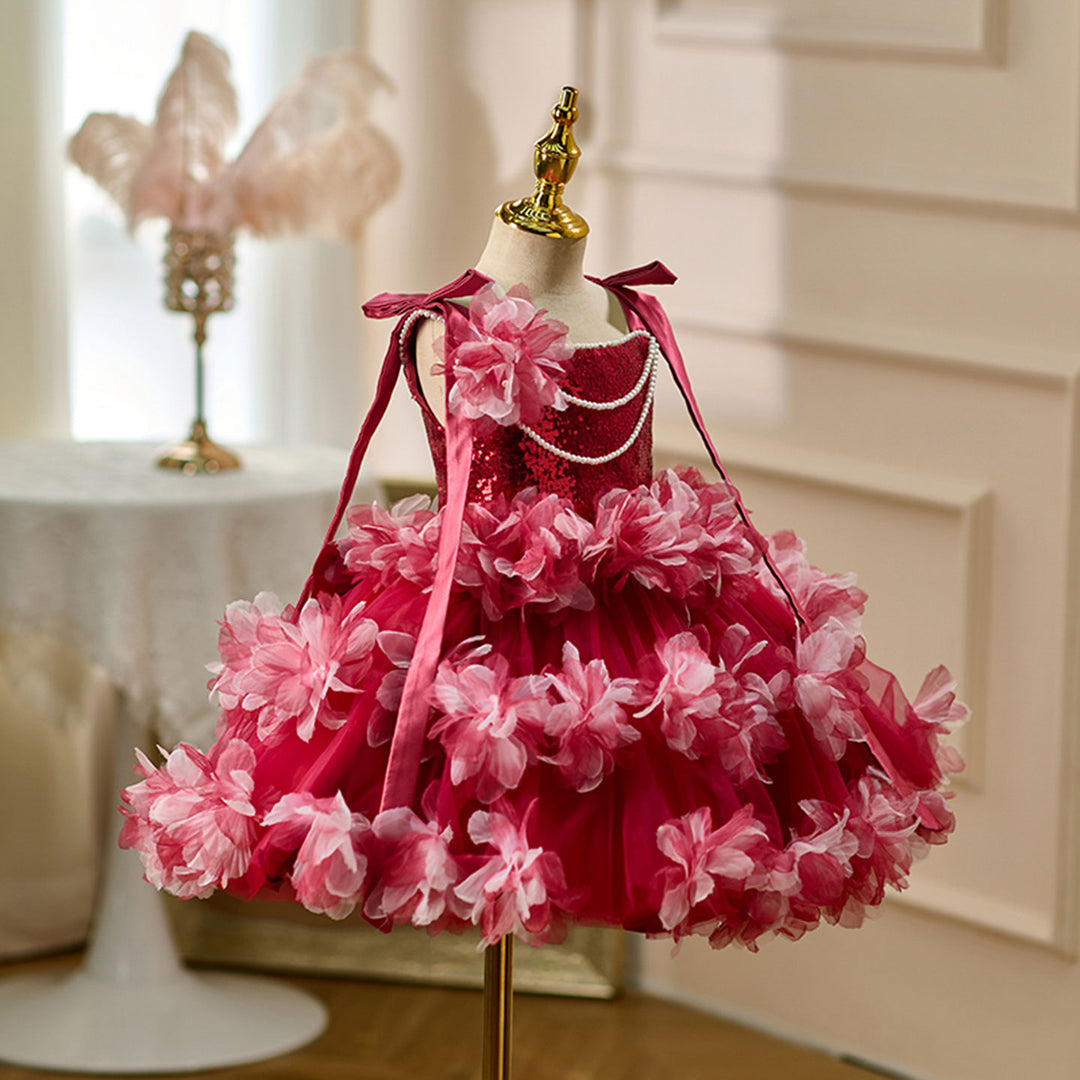 Luxury Knee Length Flower Girl Dress For Birthday Party Gown J428