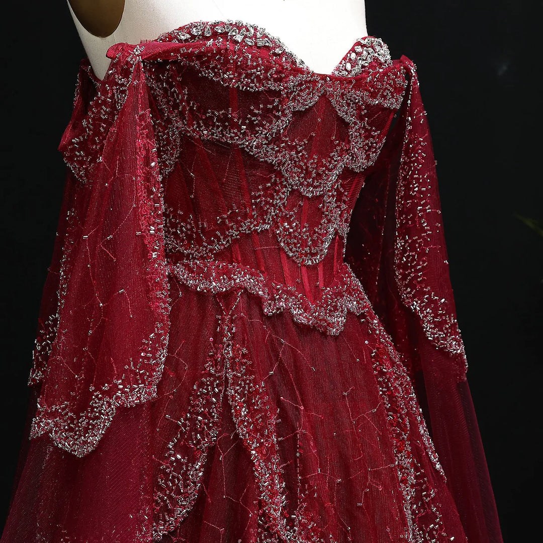 Elegant Off Shoulder Sage Green Evening Dress with Cape Sleeves SS215