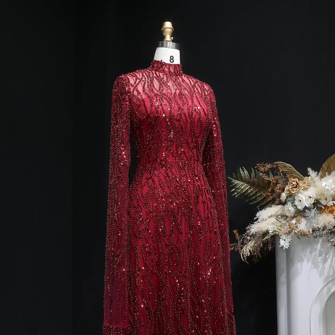 Luxury Dusty Pink High Neck Sequin Embellished Evening Dress SS621