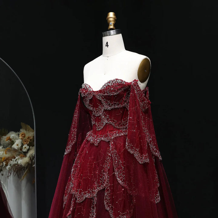 Elegant Off Shoulder Sage Green Evening Dress with Cape Sleeves SS215