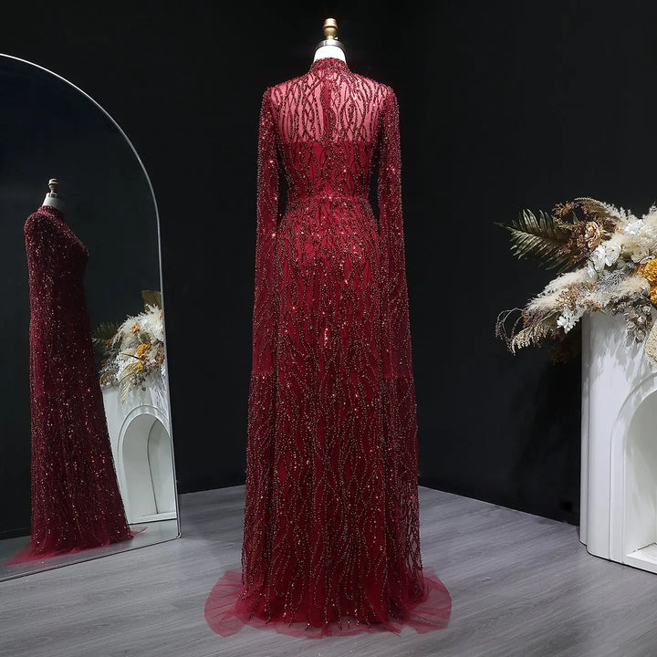 Luxury Dusty Pink High Neck Sequin Embellished Evening Dress SS621