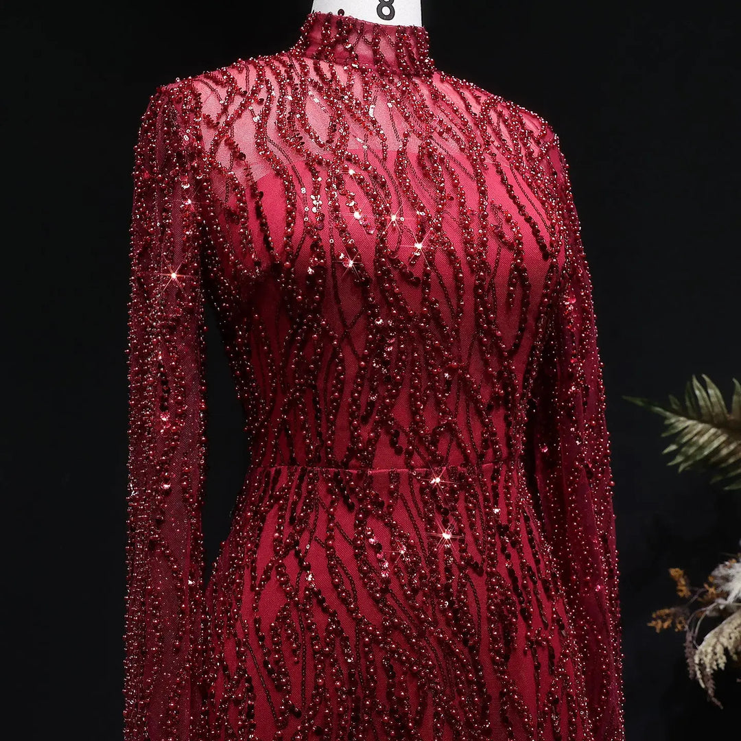 Luxury Dusty Pink High Neck Sequin Embellished Evening Dress SS621