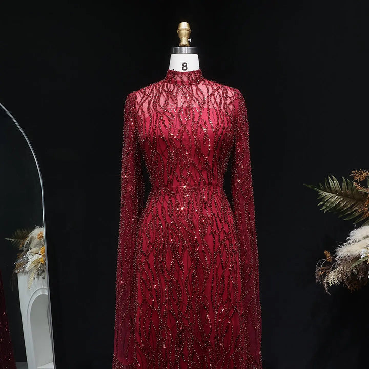 Luxury Dusty Pink High Neck Sequin Embellished Evening Dress SS621