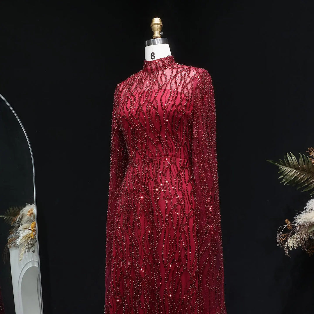 Luxury Dusty Pink High Neck Sequin Embellished Evening Dress SS621