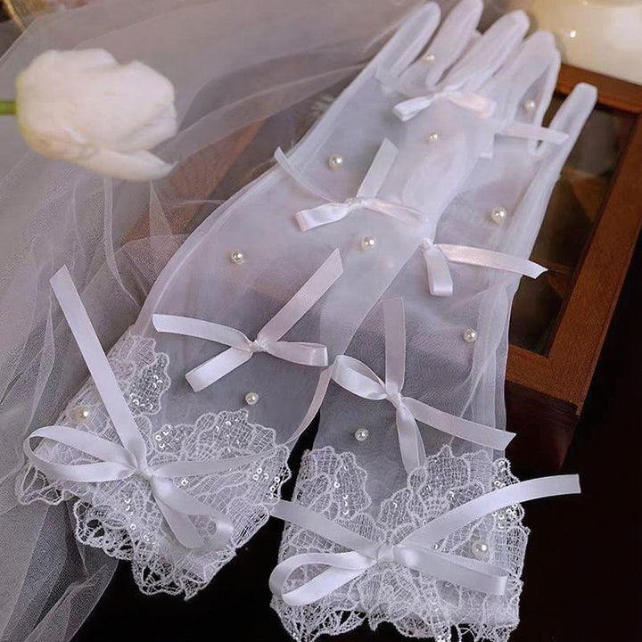 Sweet Lace Satin Gloves Tulle Hand Jewelry Wedding Dress Accessories W100