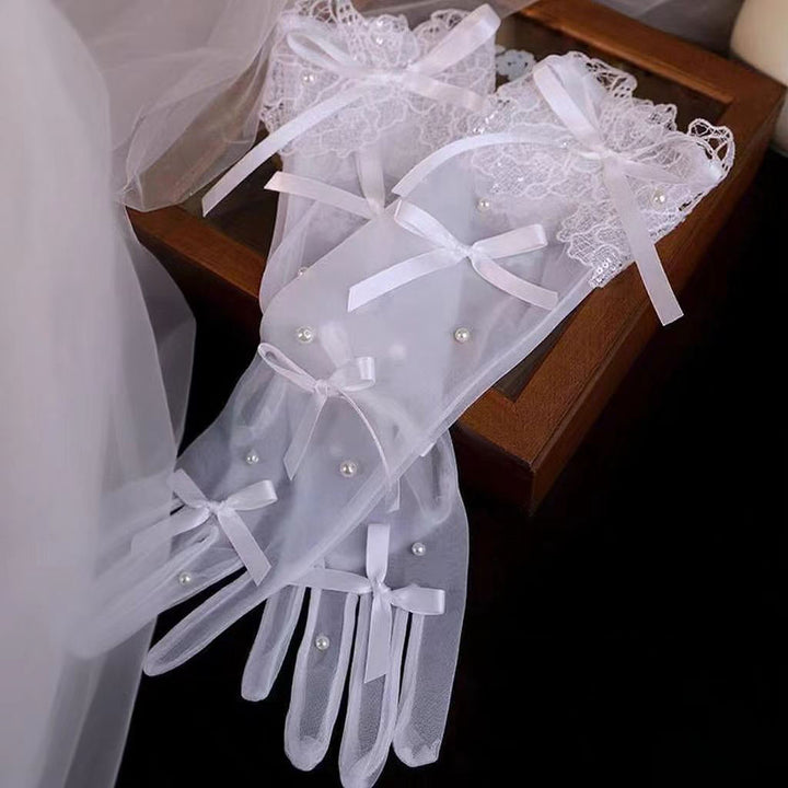 Sweet Lace Satin Gloves Tulle Hand Jewelry Wedding Dress Accessories W100