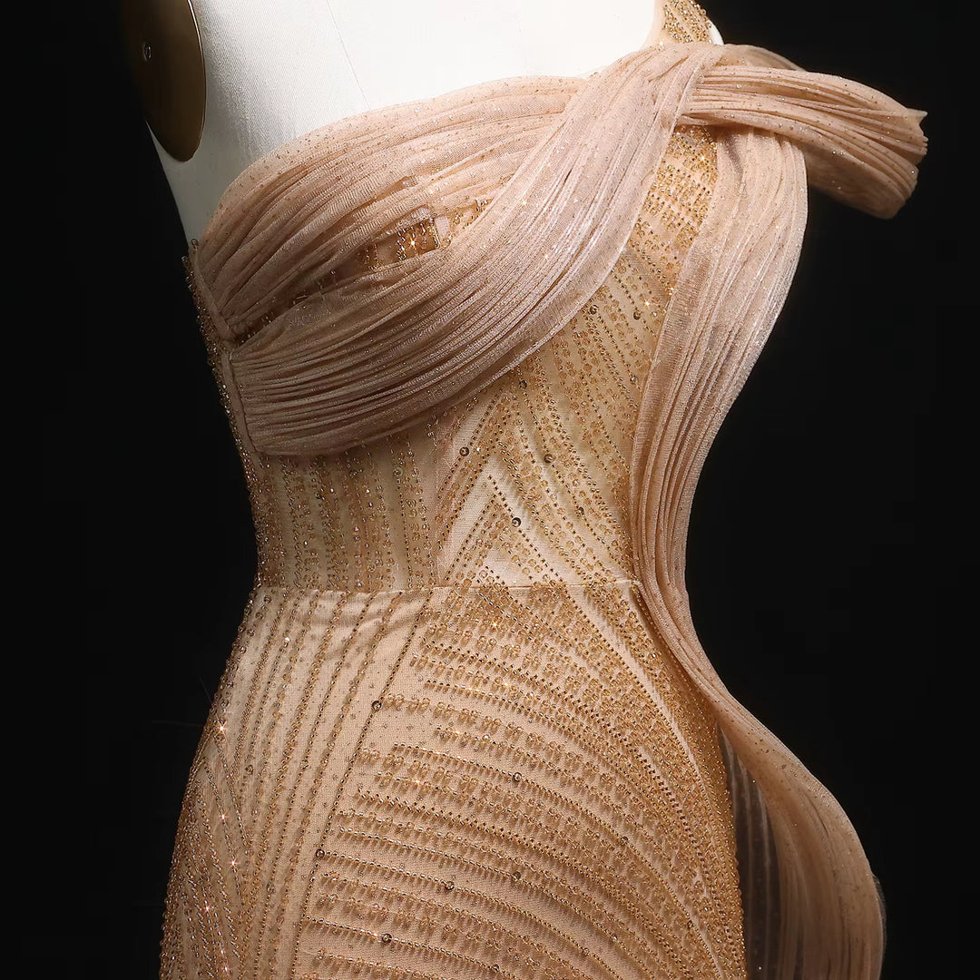 Elegant Beaded Slit Evening Dress with Sparkling Crystals SS088