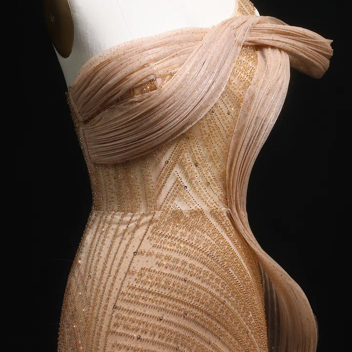 Elegant Beaded Slit Evening Dress with Sparkling Crystals SS088