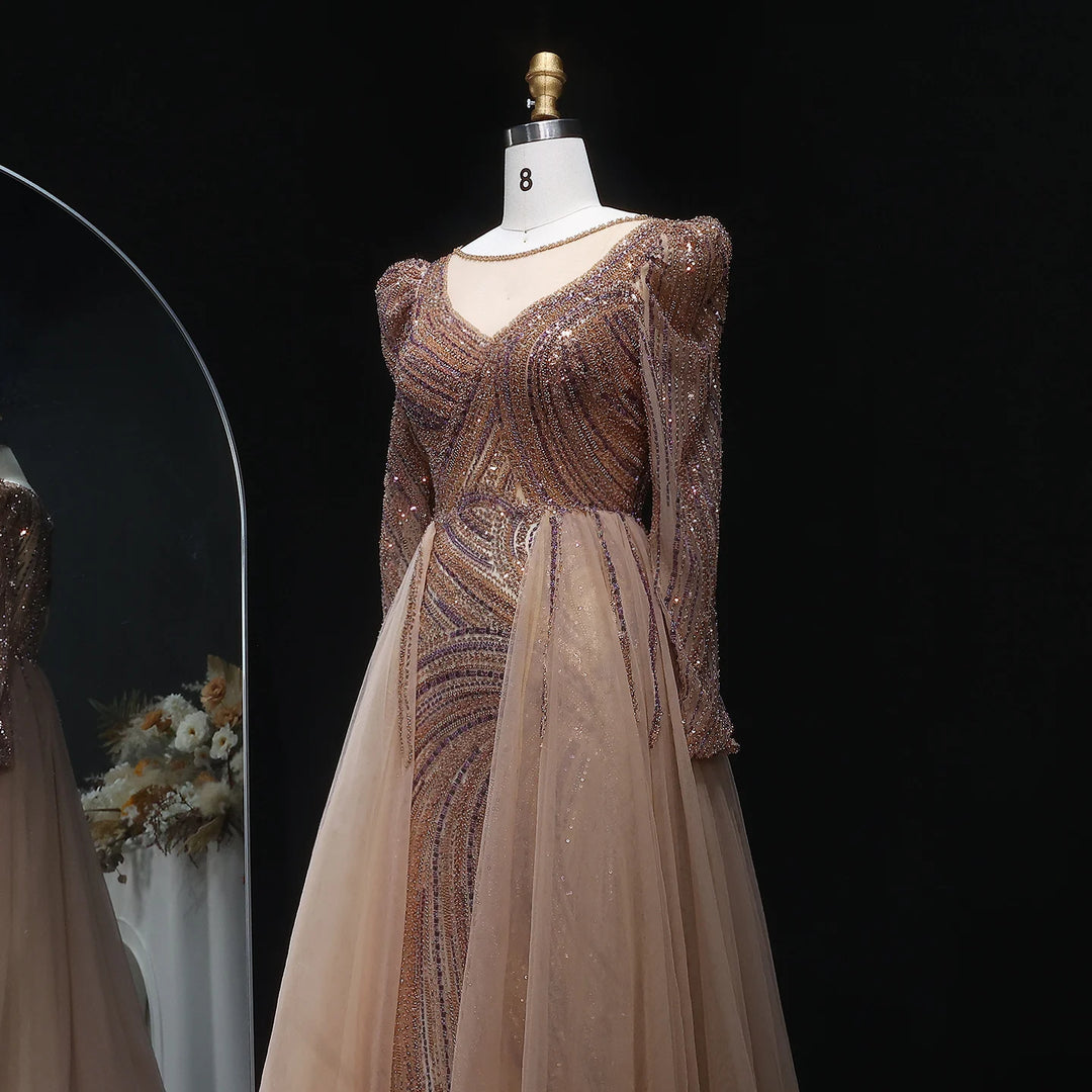 Elegant Plus Size Evening Dress with Long Sleeves SS100