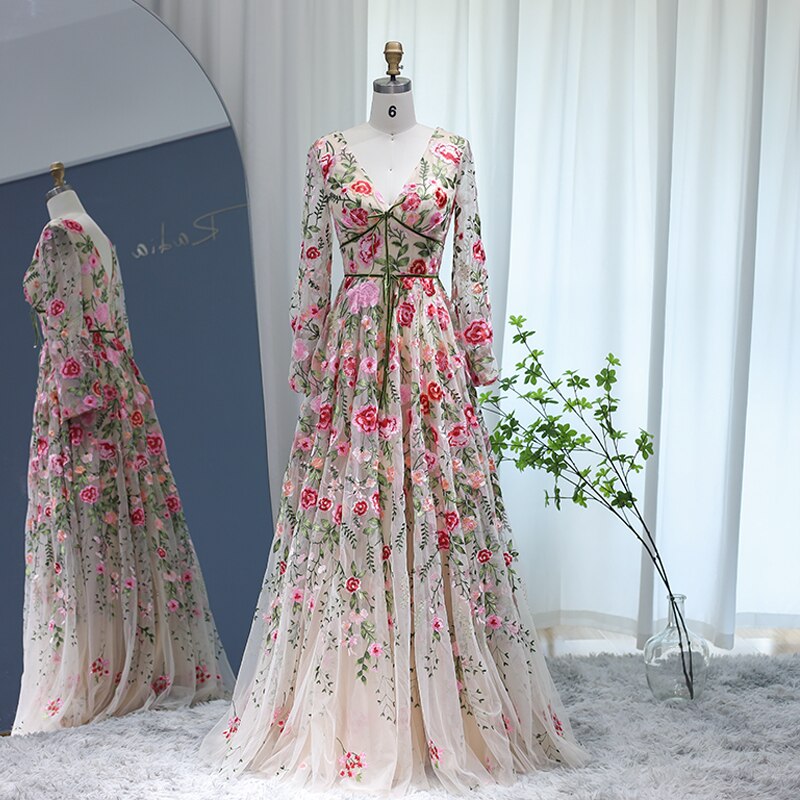 Champagne Embroidery Evening Dresses 2023 Garden Floral Tulle A-line Formal Prom Dress for Women Wedding Party Same as picture / 12 Champagne Embroidery Evening Dresses 2023 Garden Floral Tulle A-line Formal Prom Dress for Women Wedding Party Same as picture / 12