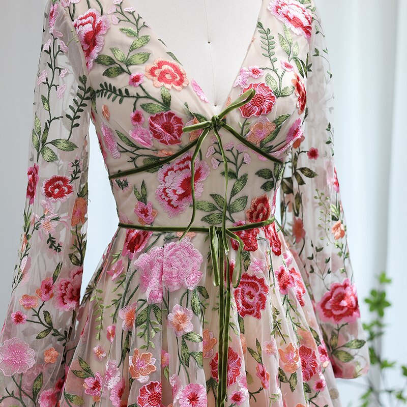 Champagne Embroidery Long Evening Dresses Garden Floral SF238, Same As Picture / 12 Champagne Embroidery Long Evening Dresses Garden Floral SF238, Same As Picture / 12