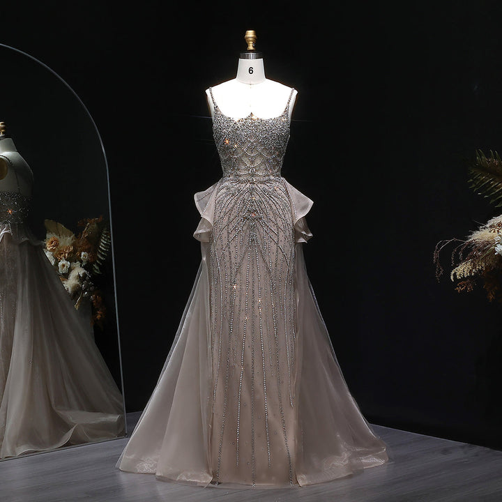 Glamorous Champagne Evening Dress with Layered Overskirt SS026