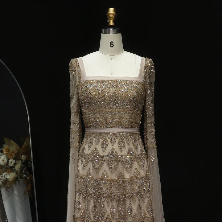 Luxury Wine Red Burgundy Evening Dress with Cape Sleeves SS461