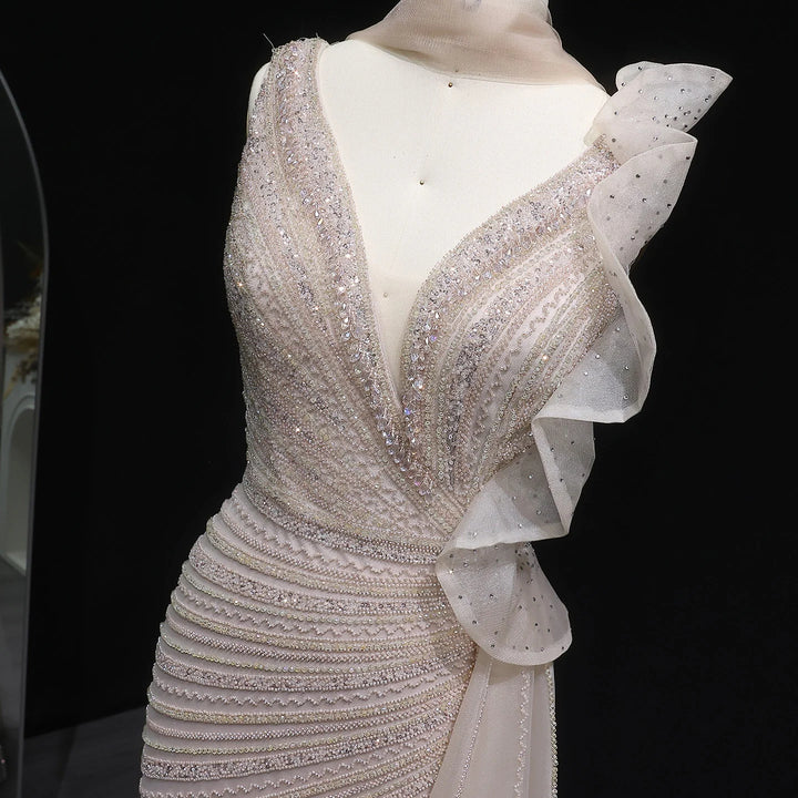 Luxury Burgundy Mermaid Evening Dress with Sparkling Beads, Scarf and Overskirt SS189