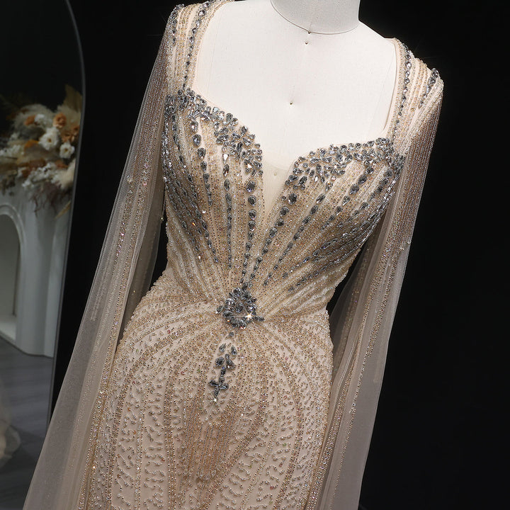 Sophisticated Evening Dress with Sheer Cape Sleeves SS024