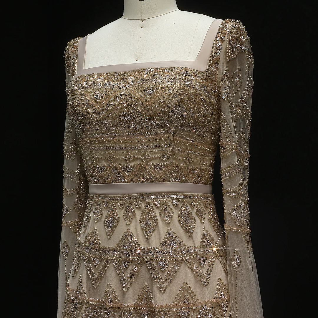 Luxury Wine Red Burgundy Evening Dress with Cape Sleeves SS461