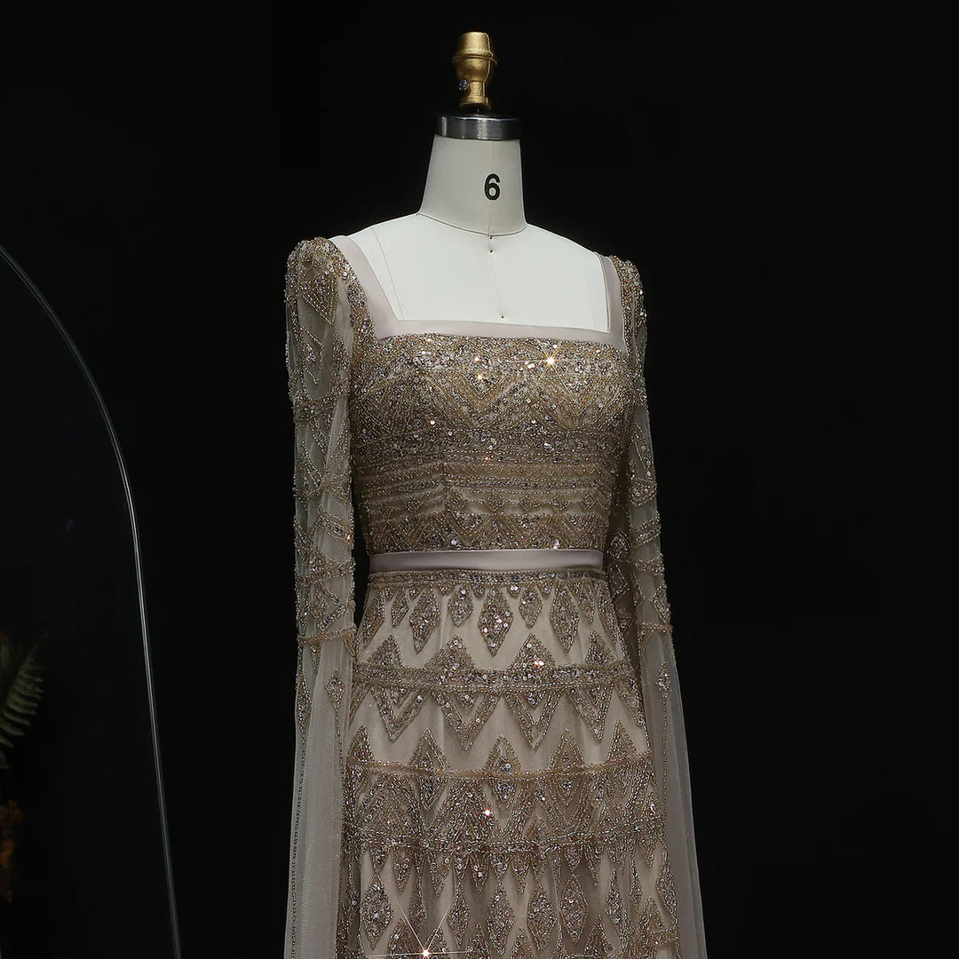 Luxury Wine Red Burgundy Evening Dress with Cape Sleeves SS461