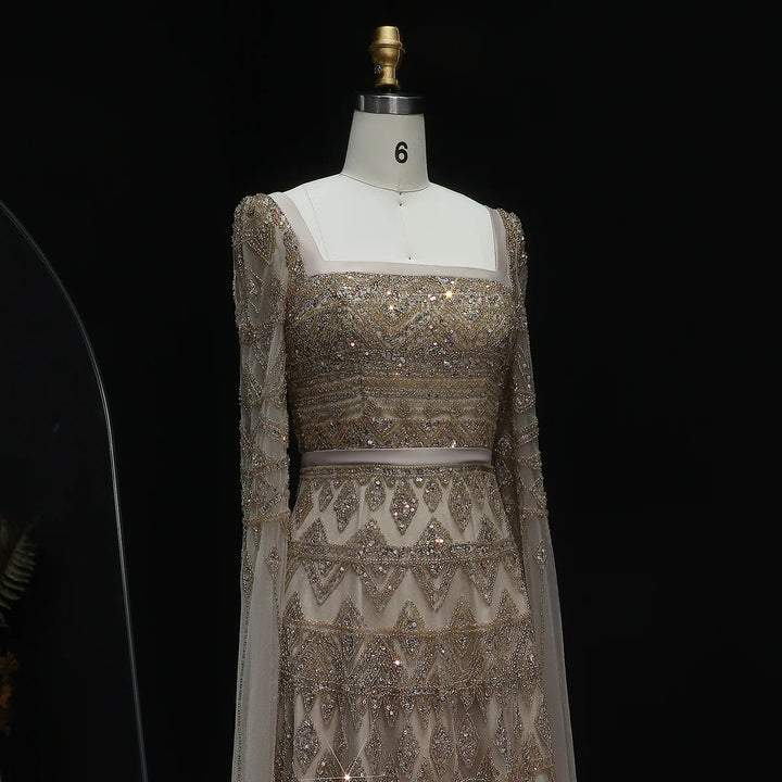 Luxury Wine Red Burgundy Evening Dress with Cape Sleeves SS461