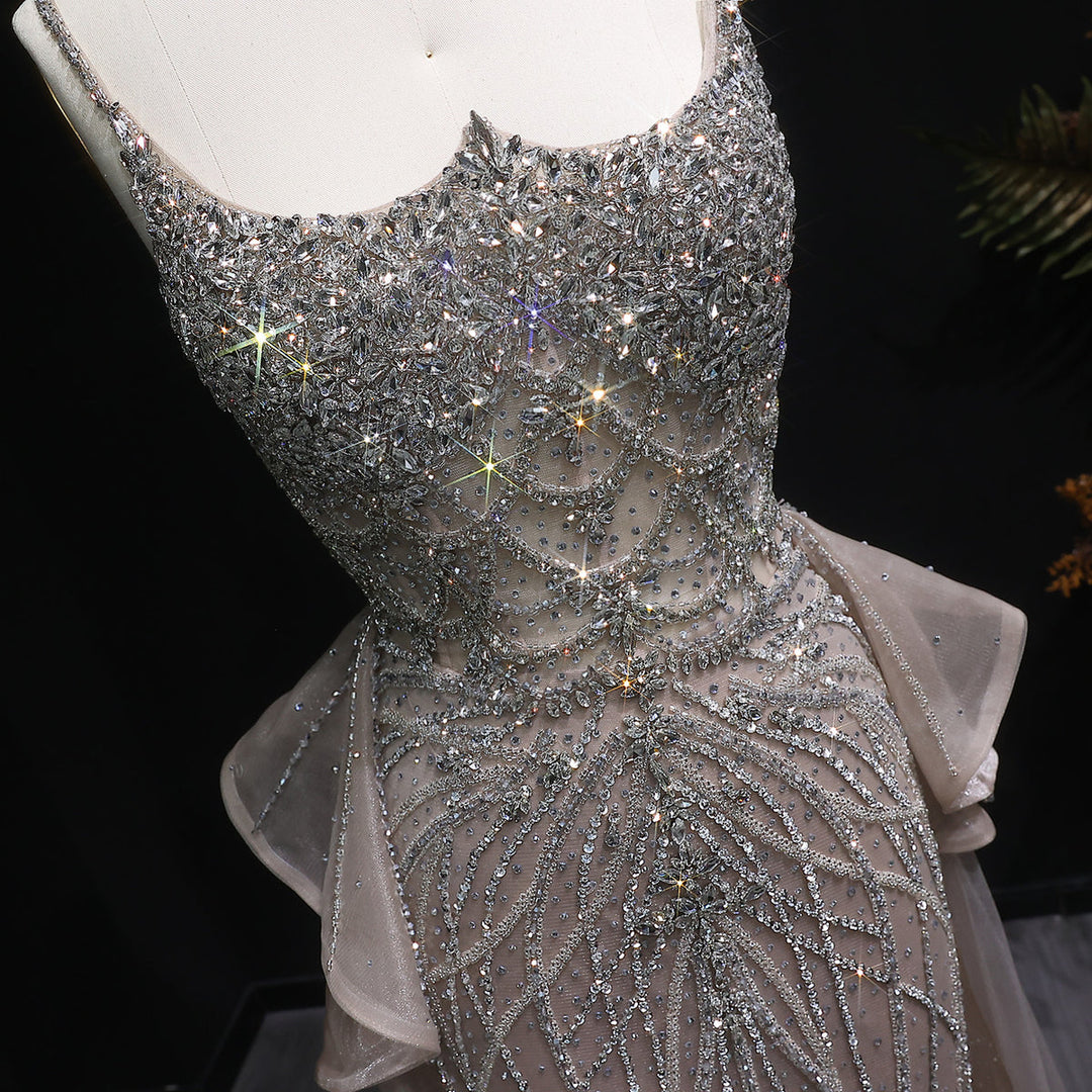 Glamorous Champagne Evening Dress with Layered Overskirt SS026