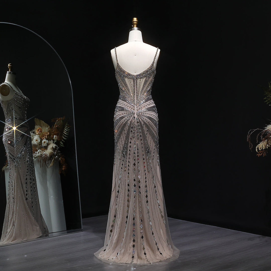 Elegant Beaded Evening Dress with Spaghetti Straps SS020