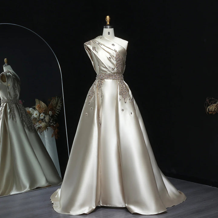 Glamorous Champagne Crystal with Overskirt Prom Dress SS599