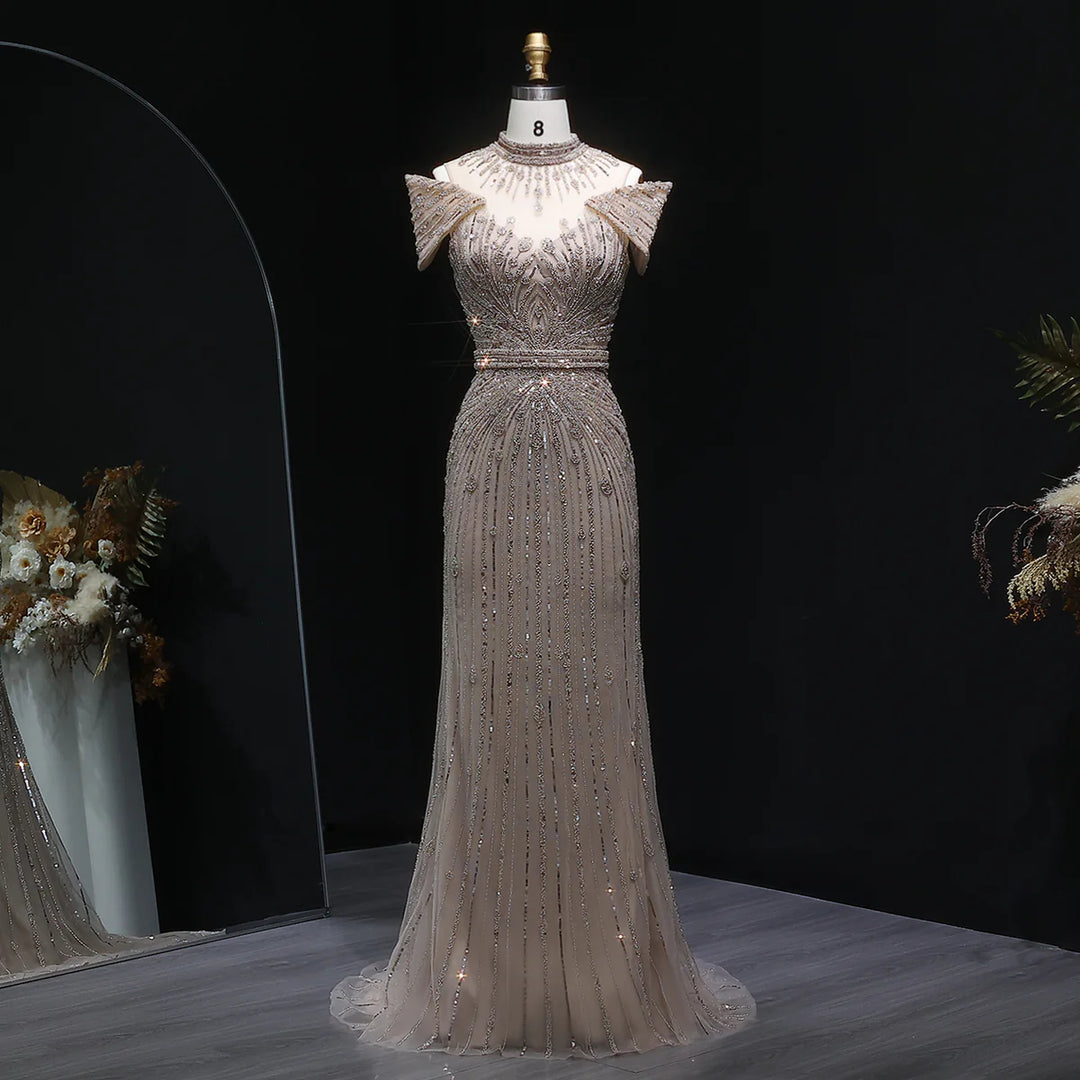 Luxury Beaded Off-Shoulder Formal Dress SS109