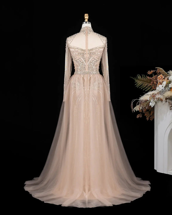 Dreamy Vow Beaded High Neck Evening Gown with Flowing Cape SS171
