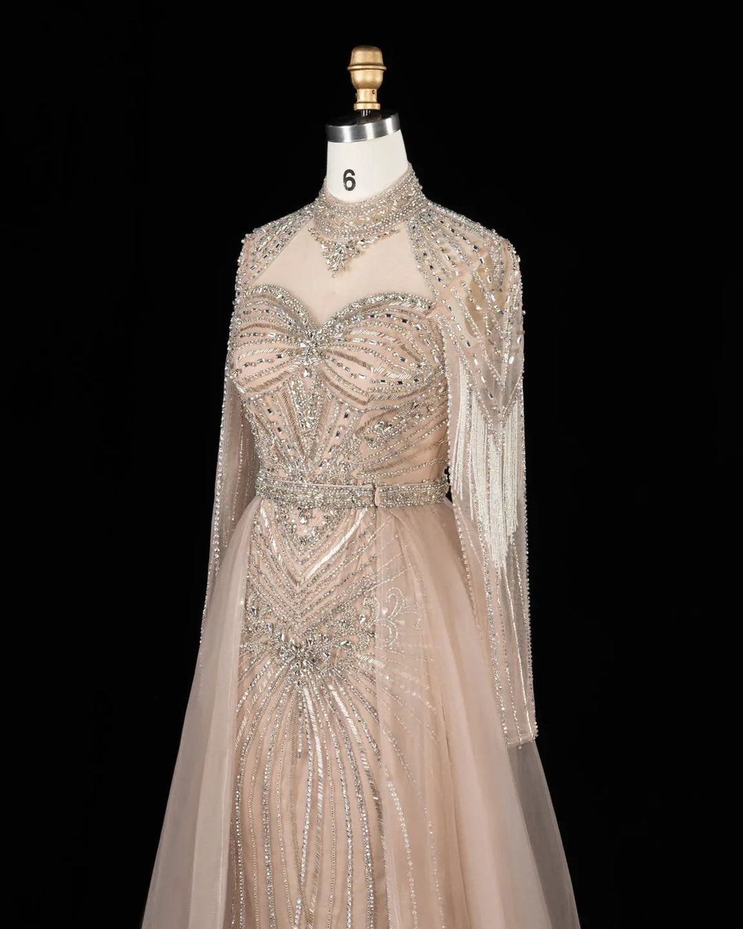 Dreamy Vow Beaded High Neck Evening Gown with Flowing Cape SS171
