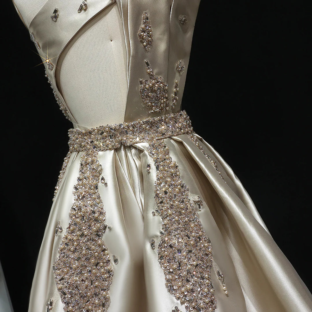 Glamorous Champagne Crystal with Overskirt Prom Dress SS599