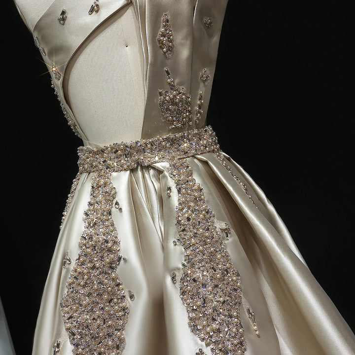 Glamorous Champagne Crystal with Overskirt Prom Dress SS599