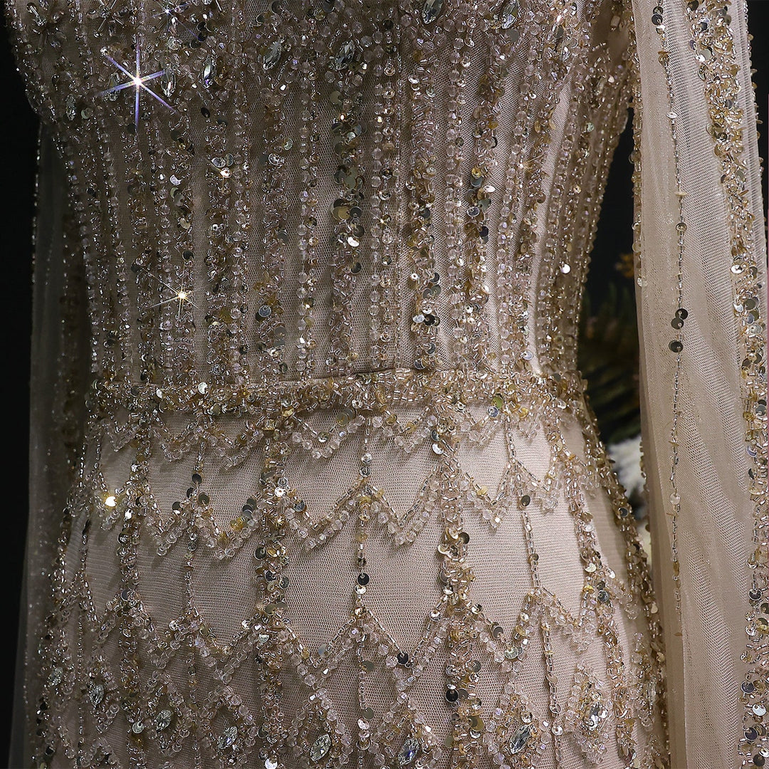 Luxury Sequin Beaded Cape Sleeve Evening Gown SS150