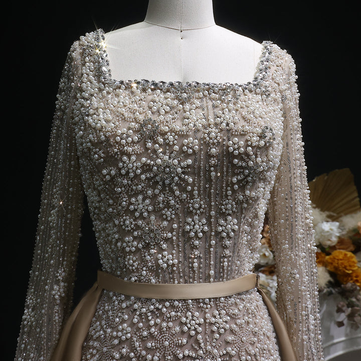 Luxury Champagne Beaded with Overskirt Evening Dress SS119