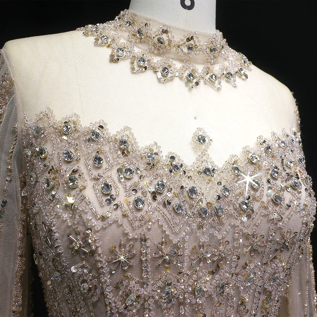 Luxury Sequin Beaded Cape Sleeve Evening Gown SS150