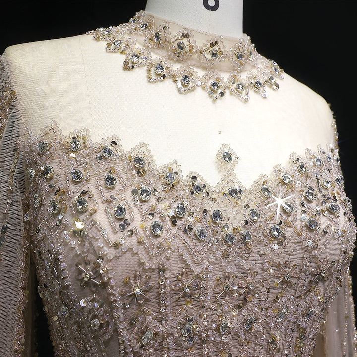 Luxury Sequin Beaded Cape Sleeve Evening Gown SS150