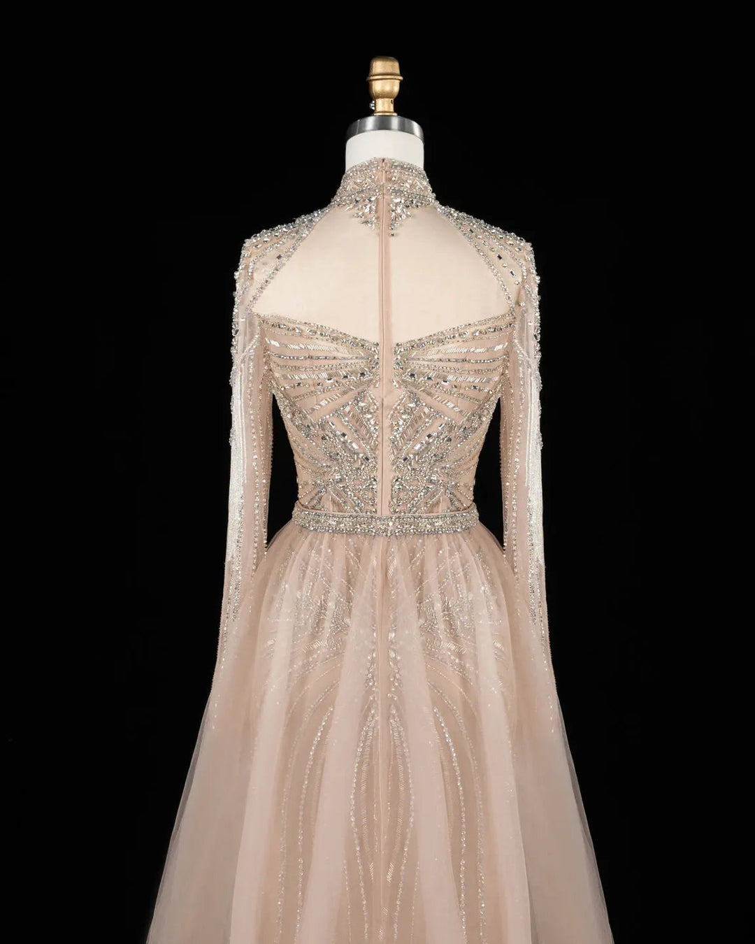 Dreamy Vow Beaded High Neck Evening Gown with Flowing Cape SS171