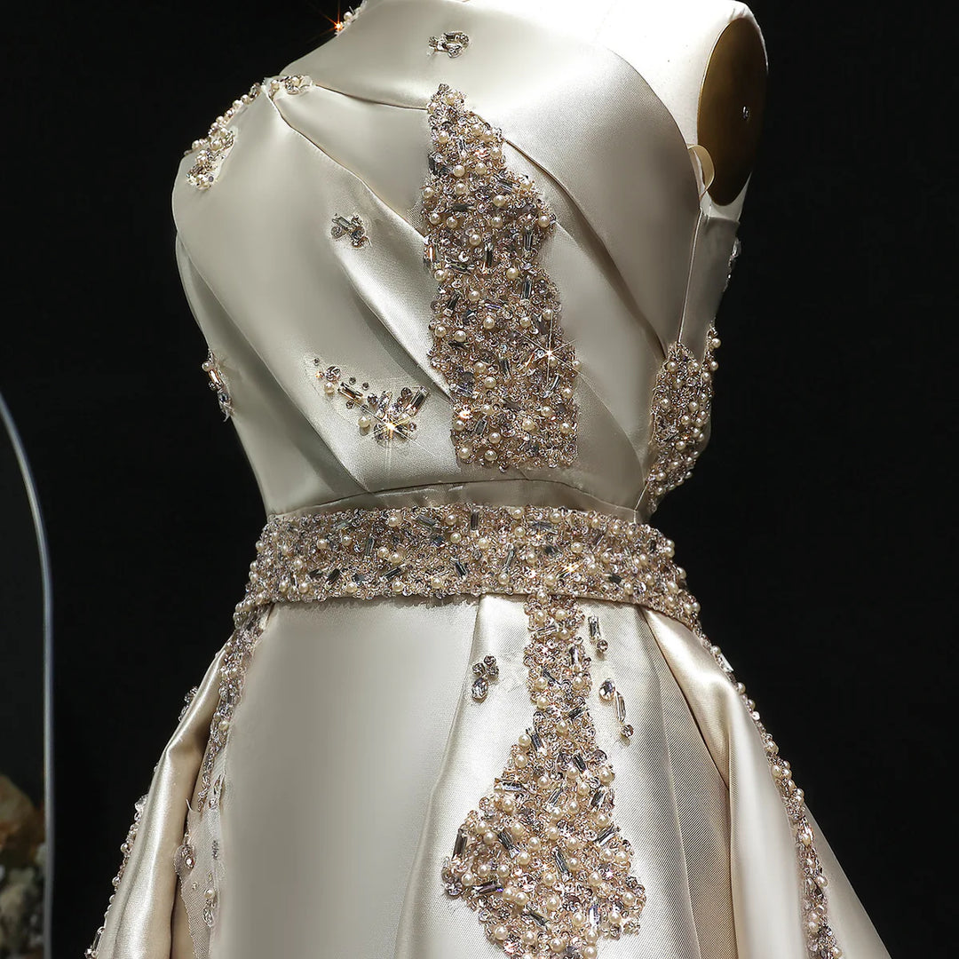 Glamorous Champagne Crystal with Overskirt Prom Dress SS599