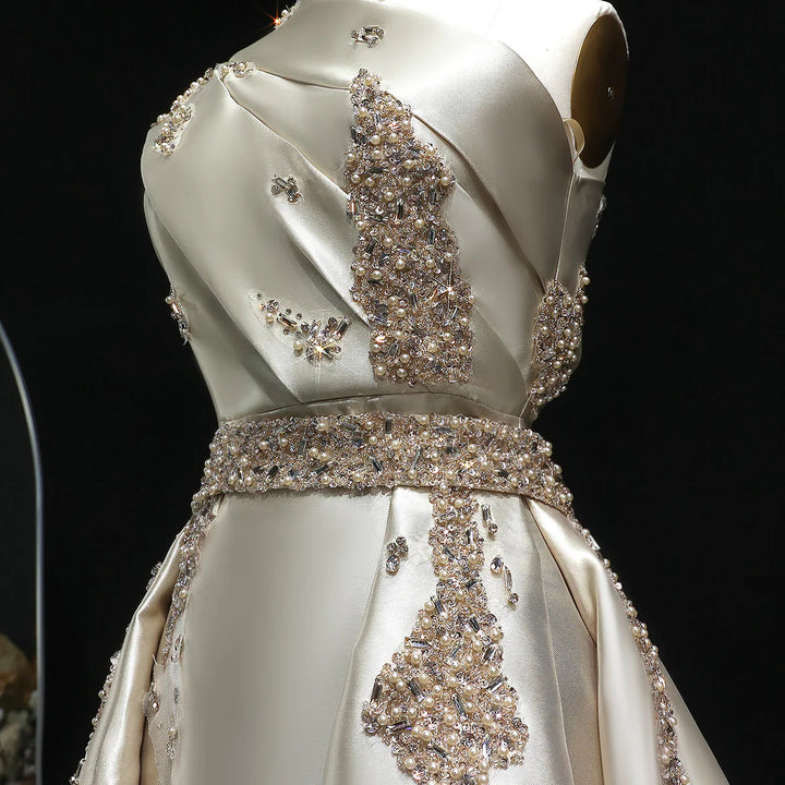 Glamorous Champagne Crystal with Overskirt Prom Dress SS599