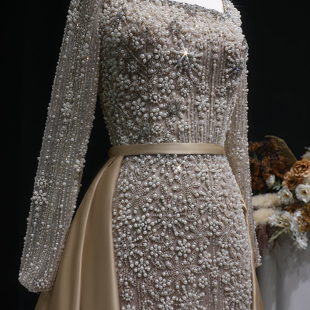 Luxury Champagne Beaded with Overskirt Evening Dress SS119