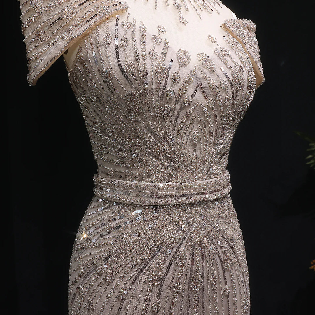 Luxury Beaded Off-Shoulder Formal Dress SS109