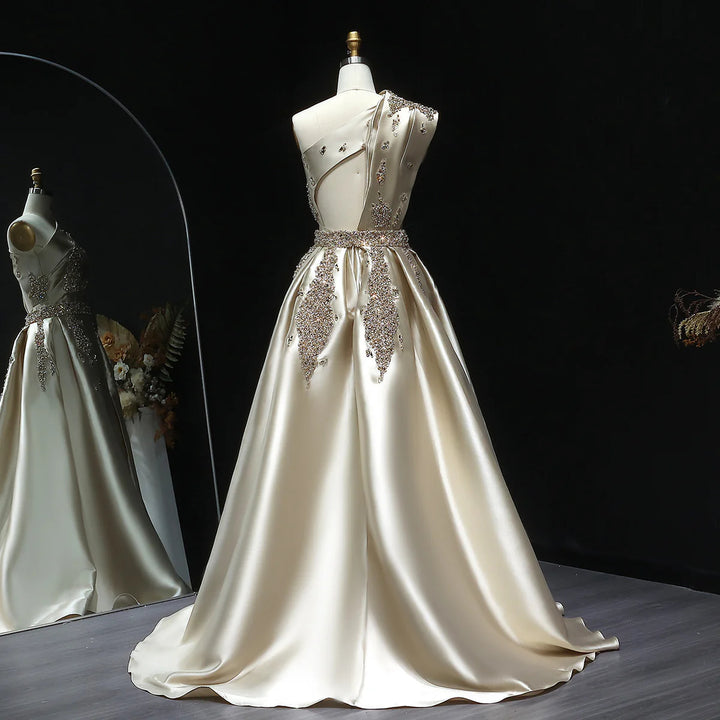 Glamorous Champagne Crystal with Overskirt Prom Dress SS599