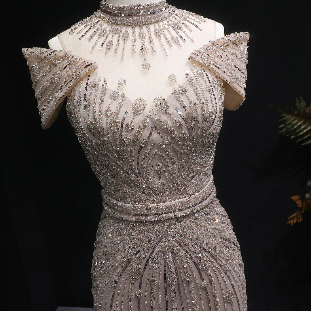 Luxury Beaded Off-Shoulder Formal Dress SS109