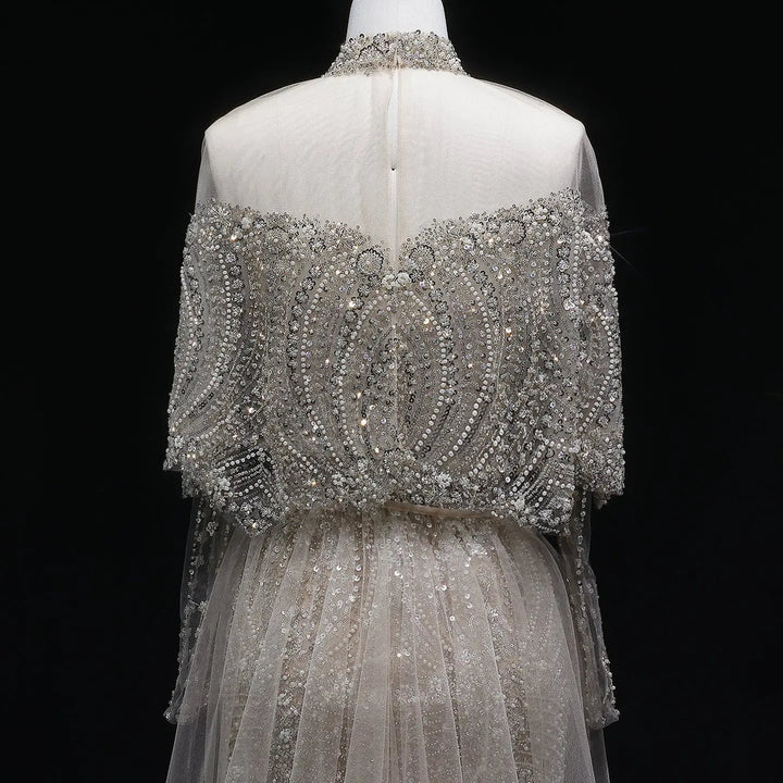 Luxury Gray Dubai Evening Gown with Detachable Overskirt SS557