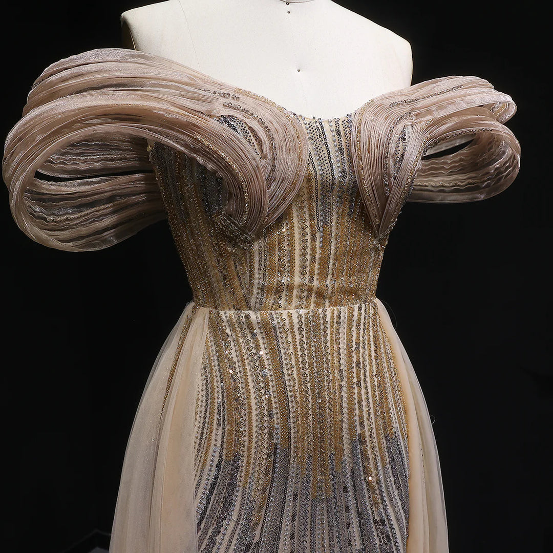 Luxury Beaded Corset Evening Gown with Dramatic Overskirt SS717