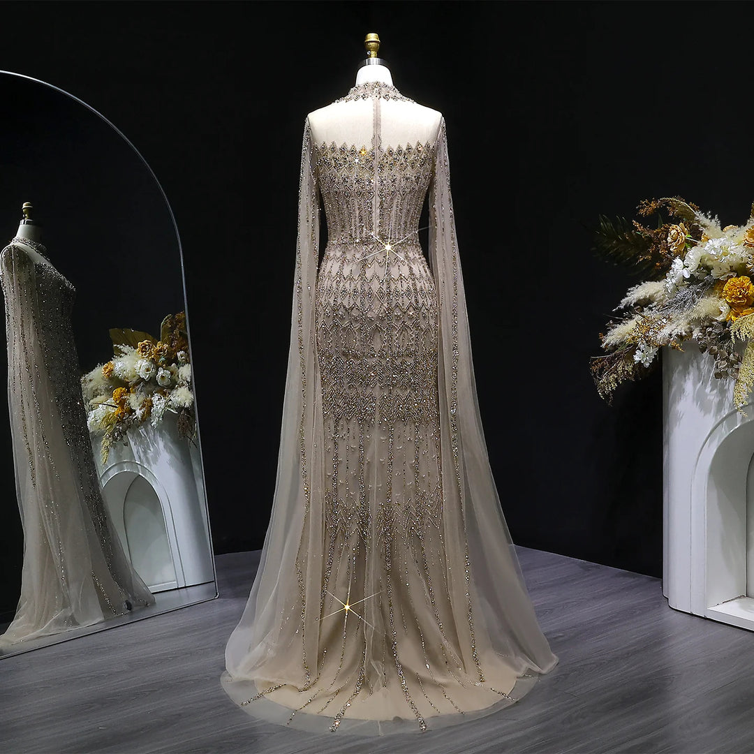 Luxury Sequin Beaded Cape Sleeve Evening Gown SS150