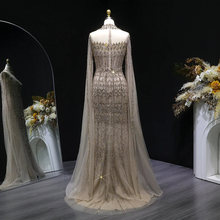 Luxury Sequin Beaded Cape Sleeve Evening Gown SS150