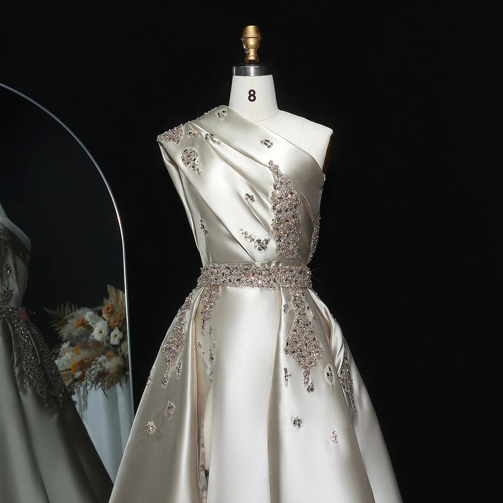 Glamorous Champagne Crystal with Overskirt Prom Dress SS599